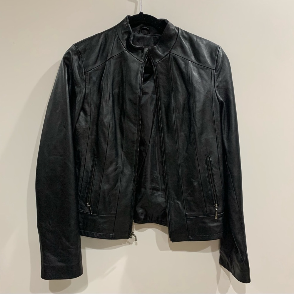 Kenneth Cole Reaction 100% Black Leather Jacket